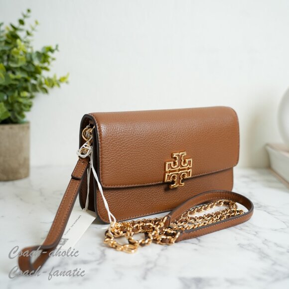 NWT Tory Burch Britten Chain Wallet with Wristlet Leather Crossbody in Moose - Picture 2 of 12